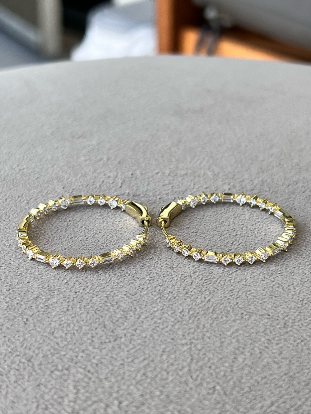 Gold Filled Clear CZ Inside Outside Hoop Earrings